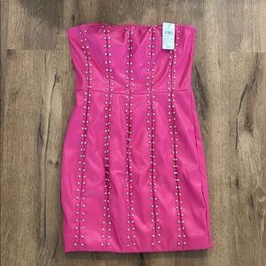NWT Windsor Pink Leather Strapless Dress